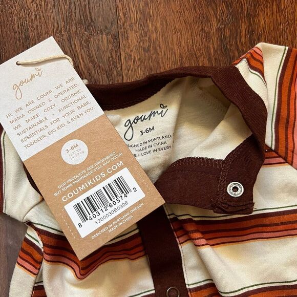 NWT Goumi Kids Trail Mix Gown SZ 3-6 mo Stripe Snap Bamboo Baby Sleeper Jamms - Picture 3 of 3